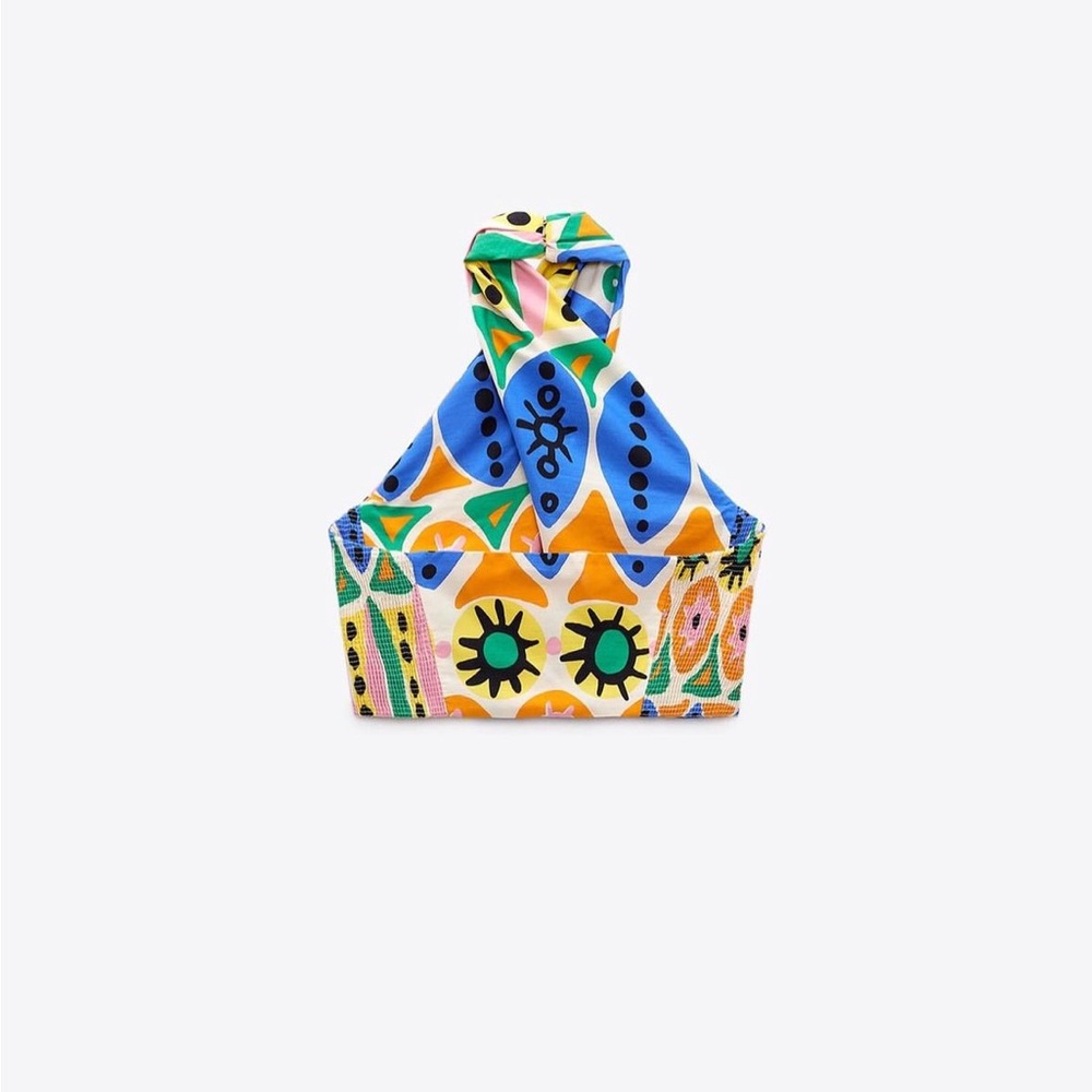 Zara top cropped halter multicolor printed summer blouse - Picture 7 of 8